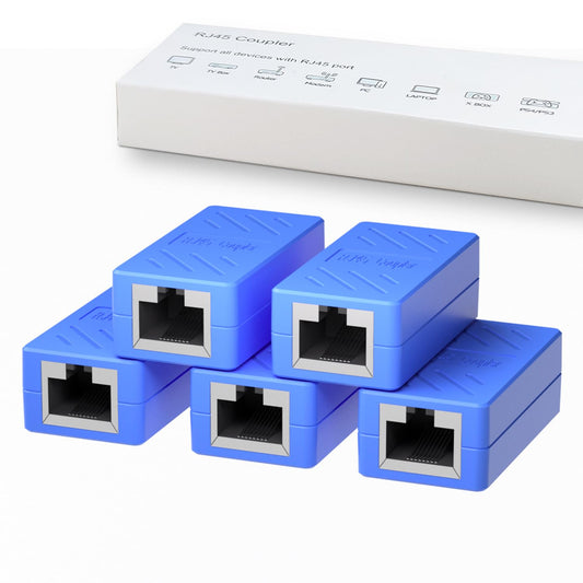 RJ45 Coupler Female to Female Ethernet Coupler for Cat7/Cat6/Cat5/Cat5E Network Cable Extender Adapter RJ45 in Line Coupler (Blue5 Pack)