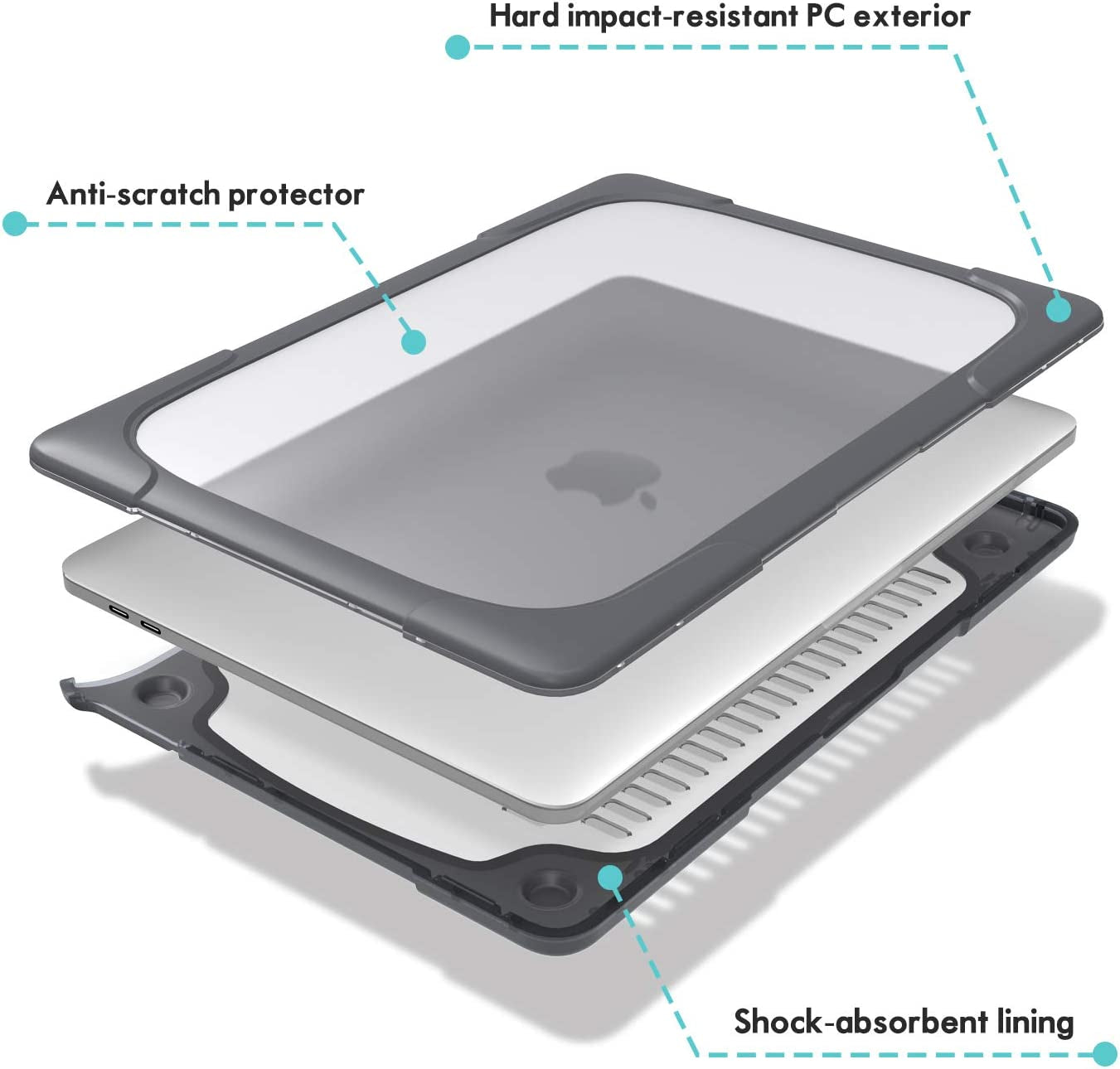 Macbook Air 13 Inch Case 2020 2019 2018 Release A2337 M1 A2179 A1932, Heavy Duty Slim Hard Shell Protective Cover with Fold Kickstand for Macbook Air 13 Retina with Touch ID -Grey